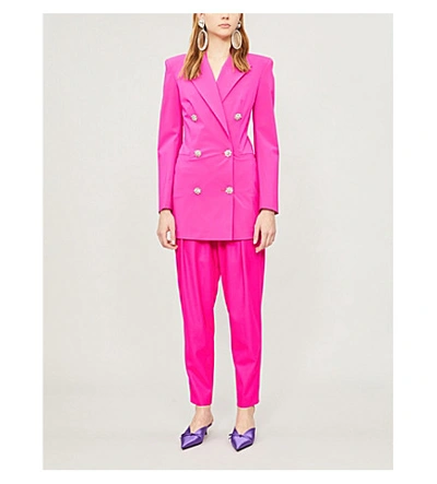 Shop Attico Diamanté-embellished Stretch-wool Jacket In Fucshia