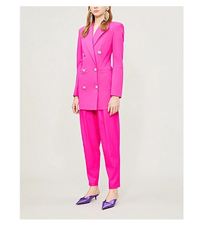 Shop Attico Diamanté-embellished Stretch-wool Jacket In Fucshia