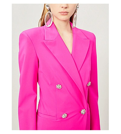 Shop Attico Diamanté-embellished Stretch-wool Jacket In Fucshia