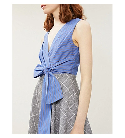 Shop Claudie Pierlot Contrast-panel Cotton And Linen-blend Dress