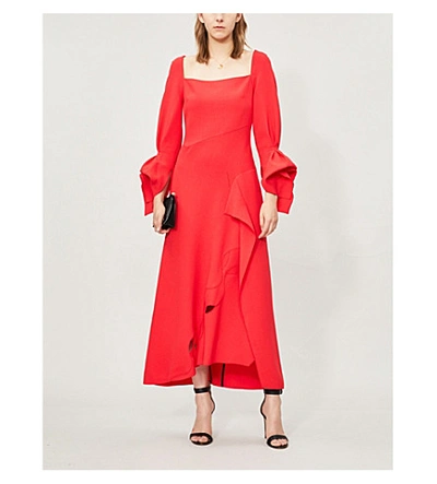 Shop Roland Mouret Trinity Wool-crepe Midi Dress In Bright Red