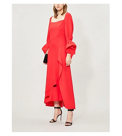Shop Roland Mouret Trinity Wool-crepe Midi Dress In Bright Red