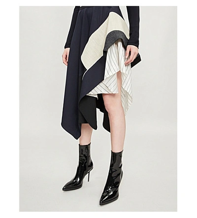 Shop Monse Deconstructed Wool-blend Skirt In Navy Black