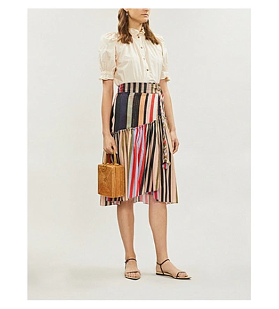 Shop Apiece Apart Iberia Striped Cotton-blend Skirt In Mixed Gold Lurex Stripes