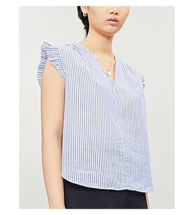 Shop Frame Striped V-neck Cotton Top In Navy Multi