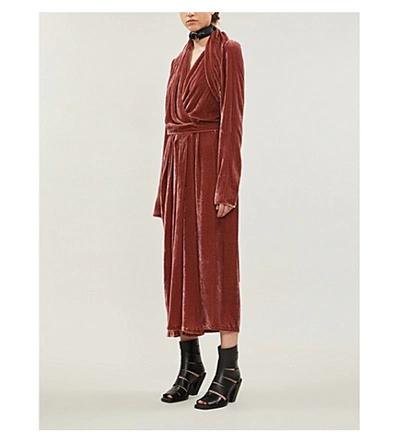 Shop Rick Owens Draped Velvet Dress In Cardinal Red