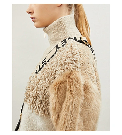 Shop Stella Mccartney High-neck Panelled Wool-blend And Faux-fur Jacket In Camel