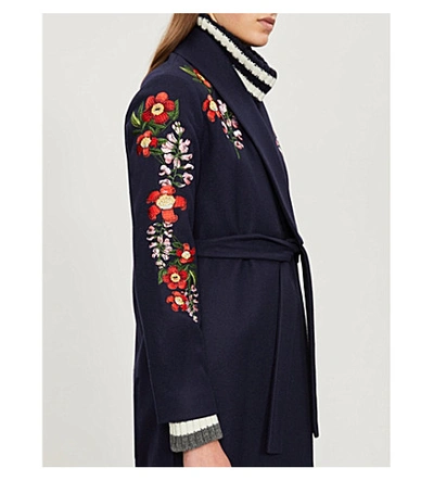 Ted Baker Sirenaa Embroidered Kimono-style Coat In Dark Blue | ModeSens