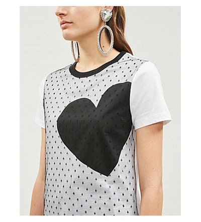 Shop Red Valentino Heart-print Cotton-jersey T-shirt In Bianco/nero