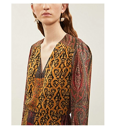 Shop Etro Abito Abstract-pattern V-neck Stretch-crepe Dress In Bruciato