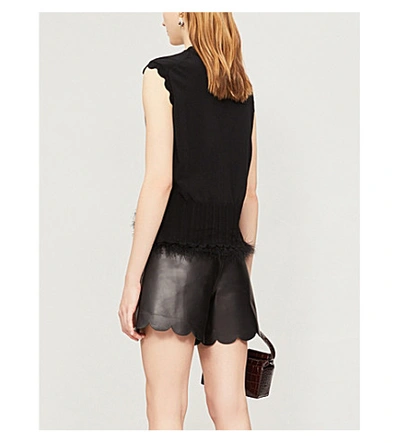 Shop Red Valentino Scallop-trimmed High-waisted Leather Shorts In Nero