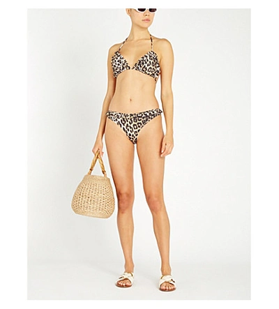 Shop Ganni Leopard-print Bikini Bottoms