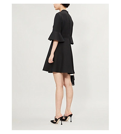 Shop Valentino Bell-sleeve Wool And Silk-blend Crepe Dress In Black