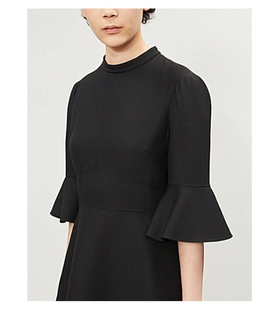 Shop Valentino Bell-sleeve Wool And Silk-blend Crepe Dress In Black