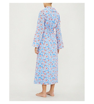 Shop Yolke Floral Print Cotton Dressing Gown In Nectarine Floral