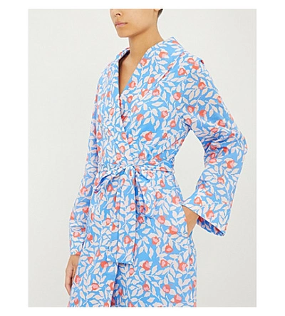 Shop Yolke Floral Print Cotton Dressing Gown In Nectarine Floral