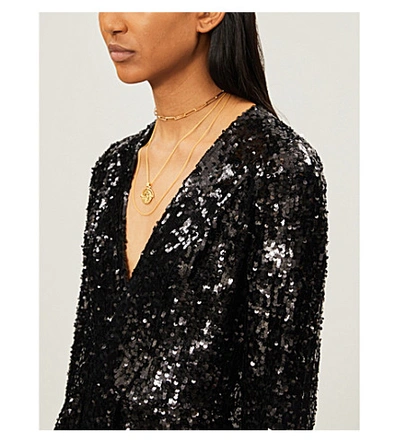 Shop Galvan Moonlight V-neck Sequin Midi Dress In Black