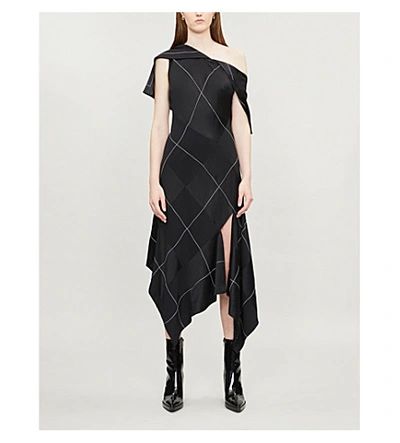 Shop Monse Argyle Satin-crepe Dress In Black