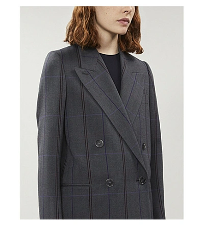 Shop Acne Studios Checked Wool-blend Blazer In Grey/purple