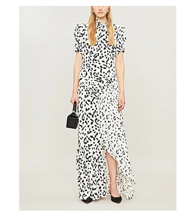 Shop Self-portrait Leopard-print Stretch-satin Dress In Cream/black