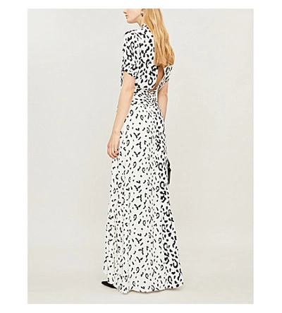 Shop Self-portrait Leopard-print Stretch-satin Dress In Cream/black