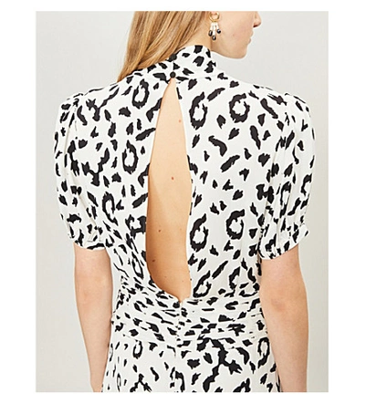 Shop Self-portrait Leopard-print Stretch-satin Dress In Cream/black