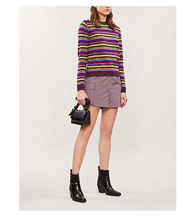 Shop Ganni Embellished Striped Cashmere-knit Jumper In Multicolour