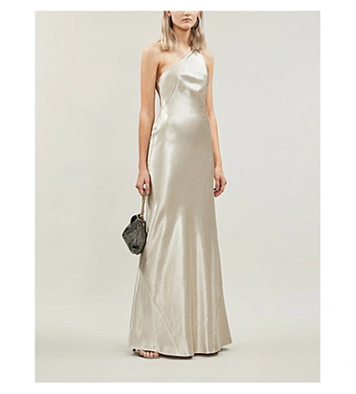 Shop Galvan Roxy Sleeveless Satin Maxi Dress In Platinum