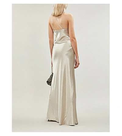 Shop Galvan Roxy Sleeveless Satin Maxi Dress In Platinum