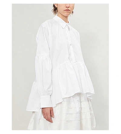 Shop Cecilie Bahnsen Andrea Puffed-sleeve Cotton Shirt In White