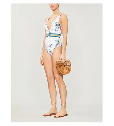 Shop Zimmermann Allia Floral-print One-piece Swimsuit In White Floral