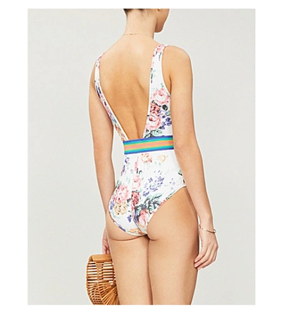 Shop Zimmermann Allia Floral-print One-piece Swimsuit In White Floral