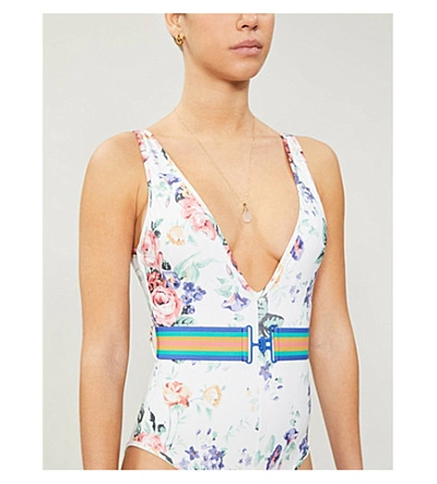 Shop Zimmermann Allia Floral-print One-piece Swimsuit In White Floral