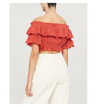 Shop Zimmermann Veneto Off-the-shoulder Crepe Top In Clay