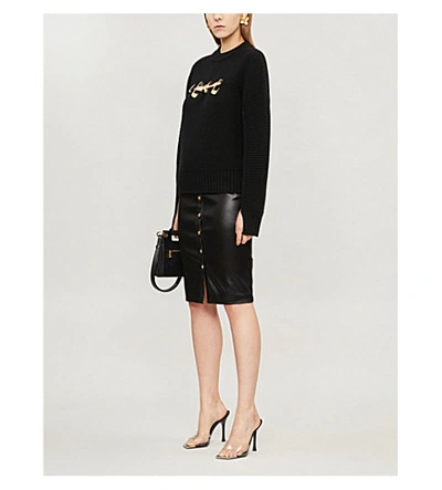 Shop Versace Safety Pin-embellished Wool Jumper In Black