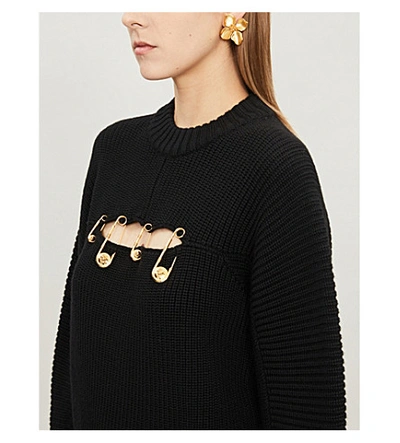 Shop Versace Safety Pin-embellished Wool Jumper In Black