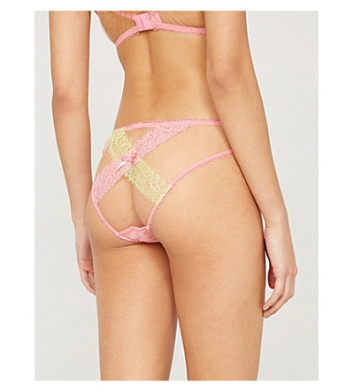 Shop Agent Provocateur Embroidered Tulle Briefs In Pink/mint