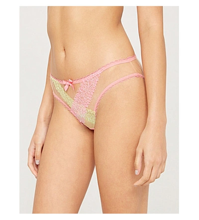 Shop Agent Provocateur Embroidered Tulle Briefs In Pink/mint