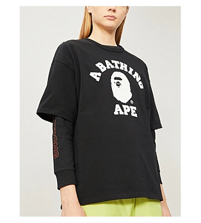 Shop Bape College Logo-print Cotton-jersey T-shirt In Red