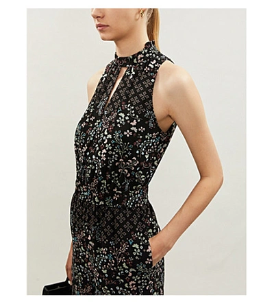 Shop Ted Baker Hazel High-neck Floral-print Crepe Jumpsuit In Black