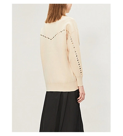 Shop Sandro Mirrored Stud-embellished Knitted Cardigan In Nude