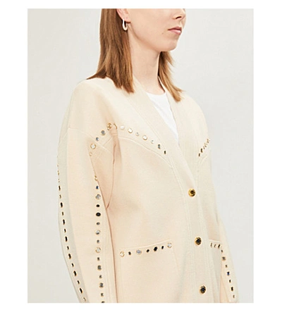 Shop Sandro Mirrored Stud-embellished Knitted Cardigan In Nude