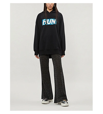 Shop Ashish Hun Sequin-embellished Cotton-blend Jersey Hoody In Black