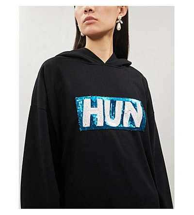 Shop Ashish Hun Sequin-embellished Cotton-blend Jersey Hoody In Black