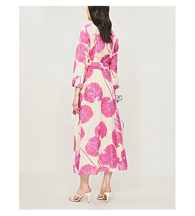 Shop Diane Von Furstenberg Floral Print Silk-blend Wrap Dress In Kimono Leaf Almond
