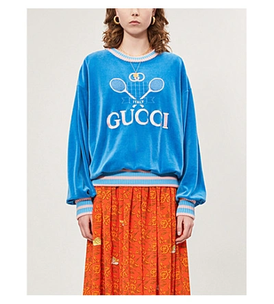 Shop Gucci Tennis Logo-embroidered Chenille Sweatshirt In Multi