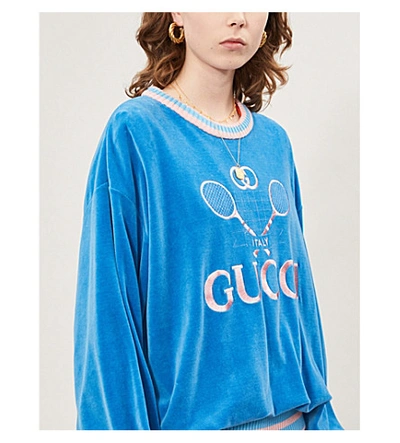 Shop Gucci Tennis Logo-embroidered Chenille Sweatshirt In Multi