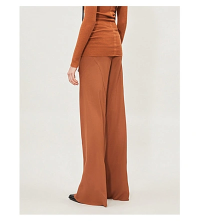 Shop Rick Owens Wide-leg High-rise Crepe Trousers In Rust