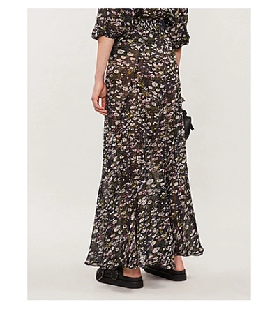 Shop Ganni Floral-print Georgette Skirt In Black