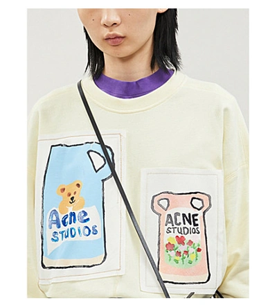 Acne Studios Foebe Print Patch Cotton-jersey Sweatshirt In Pastel Yellow |  ModeSens